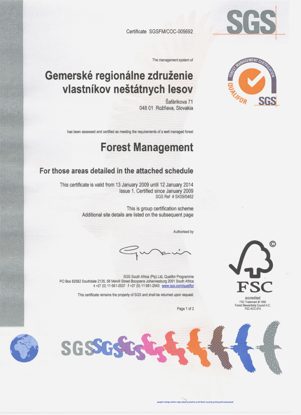 certifikát FSC